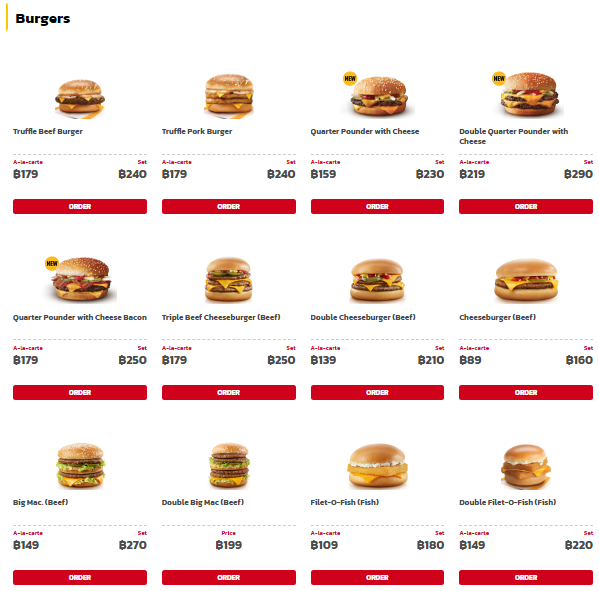 mcdonalds thailand menu prices