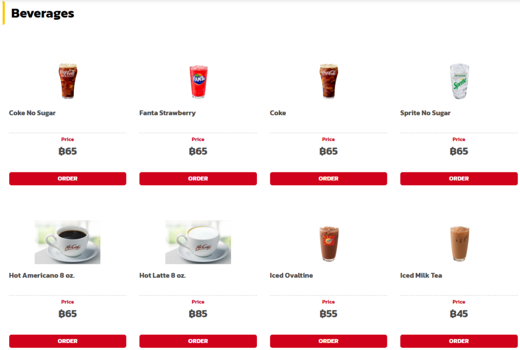 mcdo beverages list